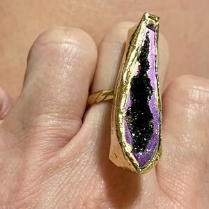 Gold and Purple Geode Ring. Raw edge amethyst geode set in 24K gold plating Edgy